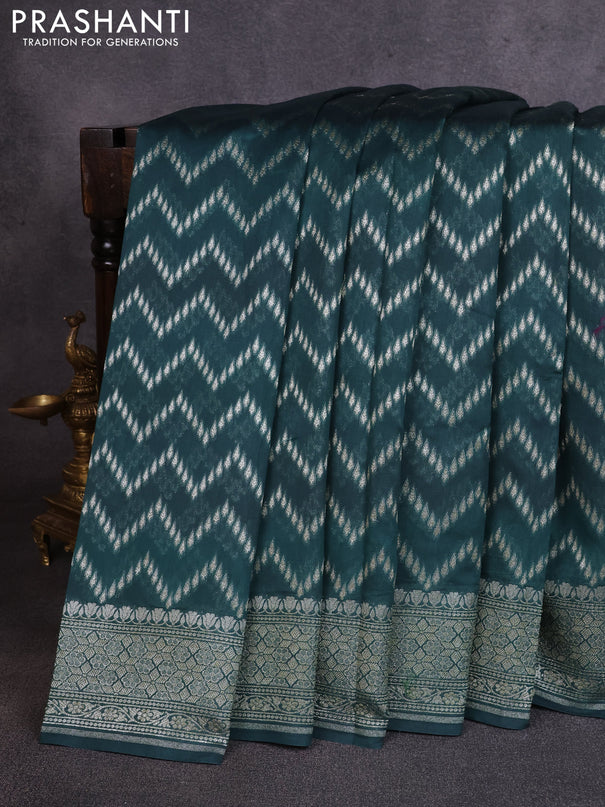 Banarasi silk cotton saree peacock green with allover thread & zari weaves and woven border