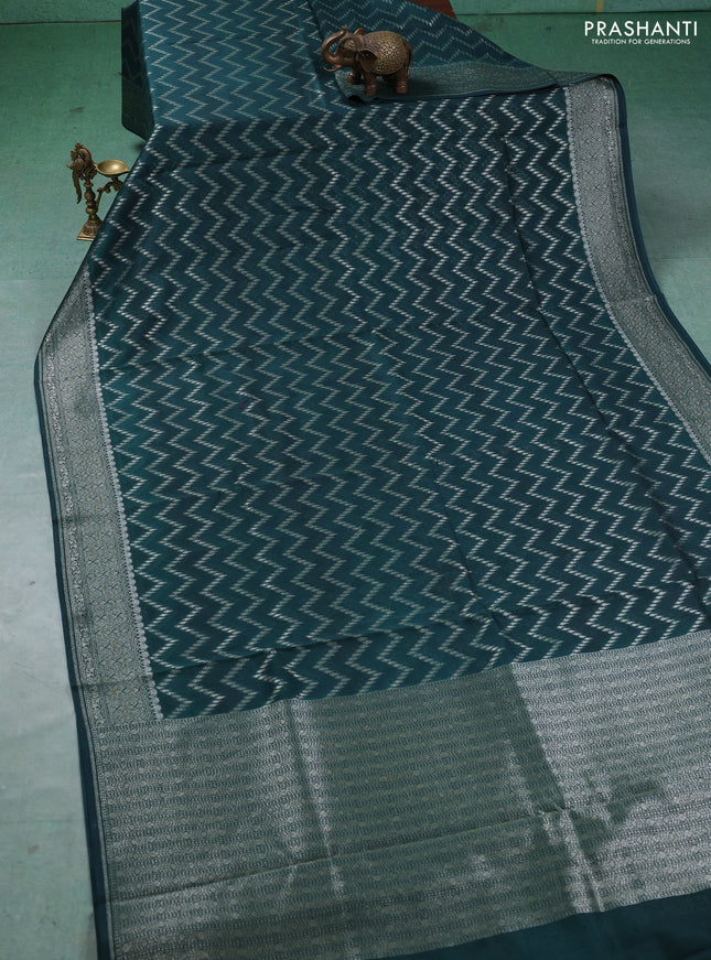 Banarasi silk cotton saree peacock green with allover thread & zari weaves and woven border