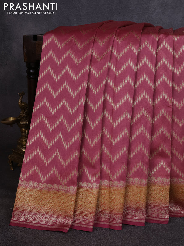 Banarasi silk cotton saree dark peach with allover thread & zari weaves and woven border