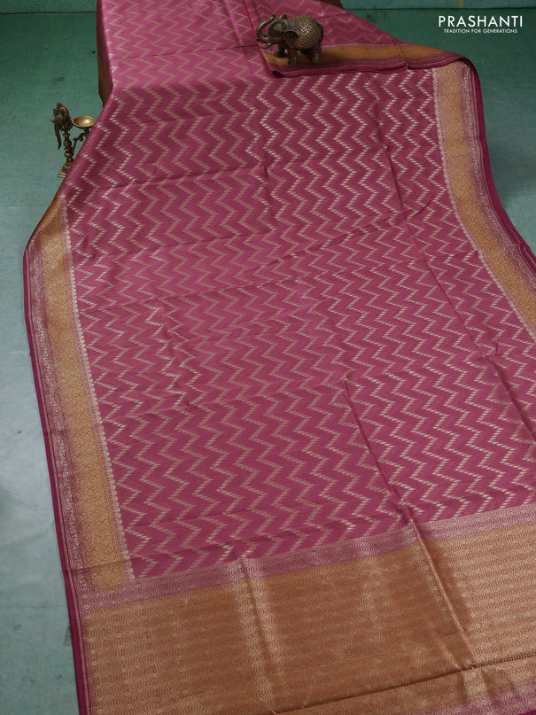 Banarasi silk cotton saree dark peach with allover thread & zari weaves and woven border