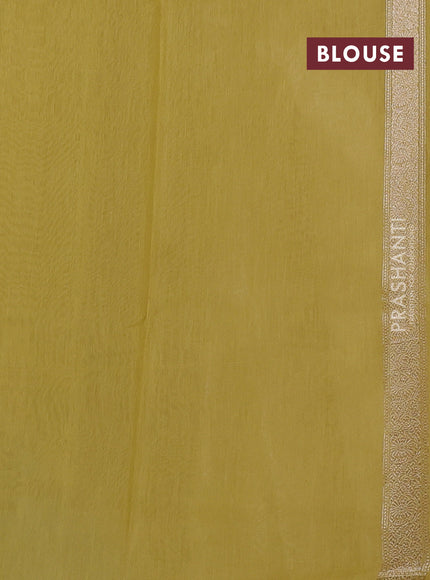 Banarasi silk cotton saree lime yellow with allover thread & zari woven buttas and woven border