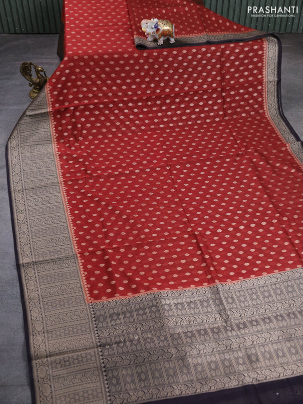 Banarasi silk cotton saree maroon and navy blue with allover thread & zari woven buttas and woven border