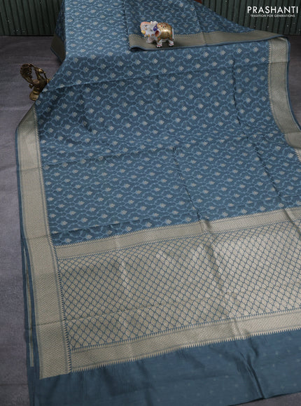 Banarasi silk cotton saree dark grey with allover thread weaves & zari buttas and woven border