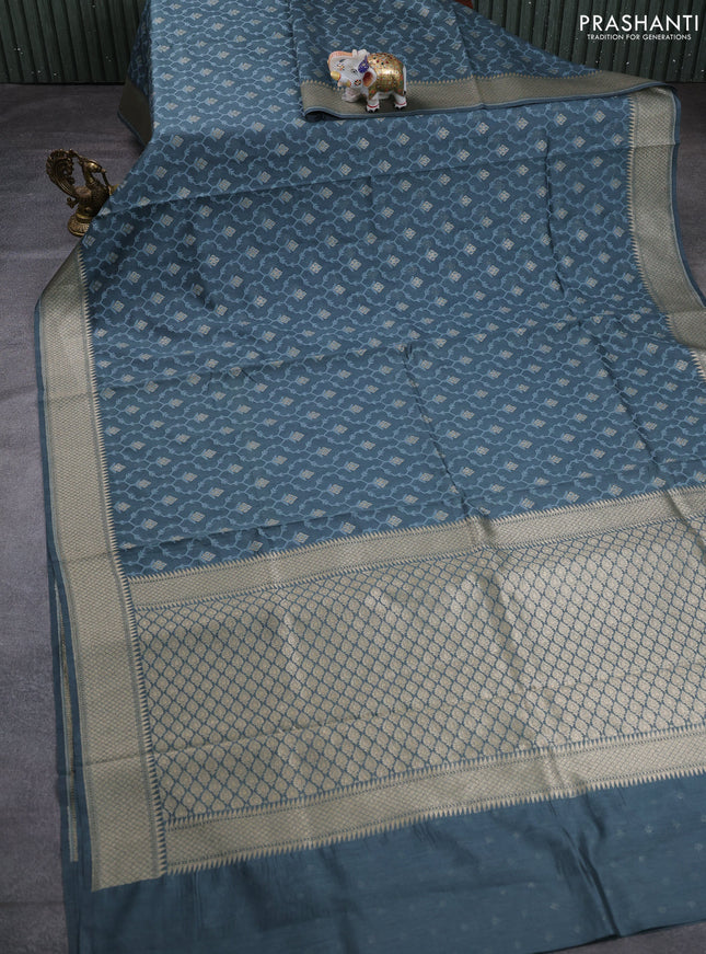 Banarasi silk cotton saree dark grey with allover thread weaves & zari buttas and woven border