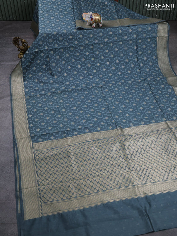 Banarasi silk cotton saree dark grey with allover thread weaves & zari buttas and woven border