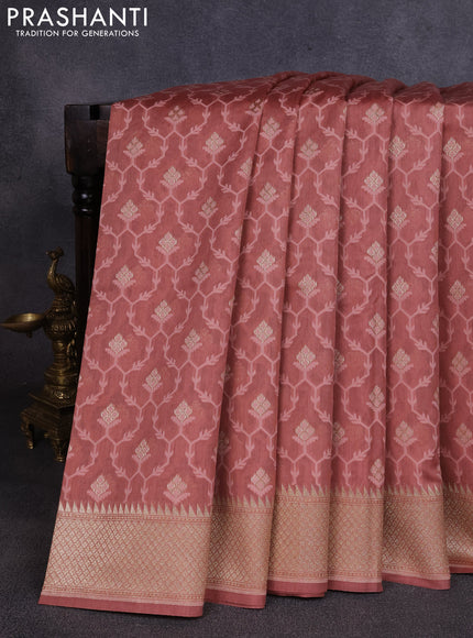 Banarasi silk cotton saree rust shade with allover thread weaves & zari buttas and woven border