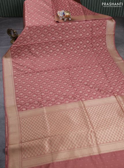 Banarasi silk cotton saree rust shade with allover thread weaves & zari buttas and woven border