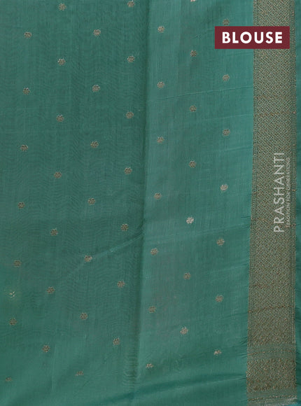 Banarasi silk cotton saree peach pink and teal green with allover thread weaves and thread & zari woven border