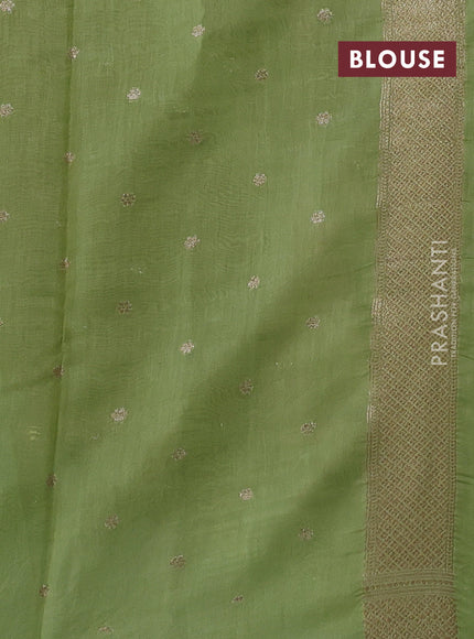 Banarasi silk cotton saree peach orange and light green with allover thread weaves and thread & zari woven border