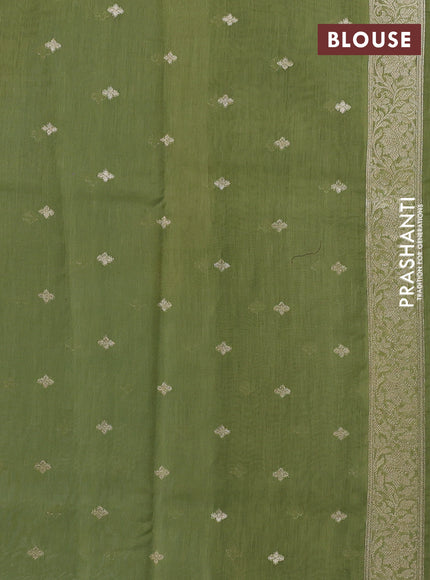 Banarasi silk cotton saree bluish grey and pastel green with allover thread & zari weaves and woven border
