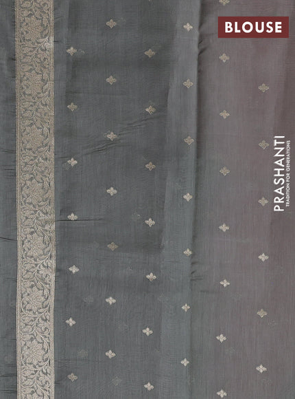 Banarasi silk cotton saree peach pink and grey with allover thread & zari weaves and woven border
