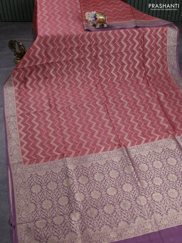 Banarasi silk cotton saree dark peach and pastel purple with allover thread & zari weaves and woven border