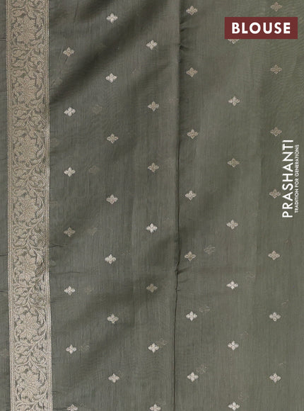 Banarasi silk cotton saree pastel green and grey shade with allover thread & zari weaves and woven border
