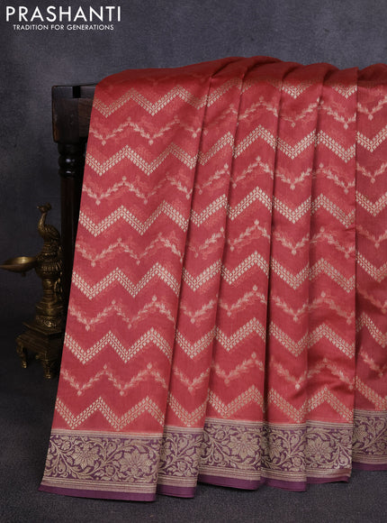 Banarasi silk cotton saree pastel maroon and purple with allover thread & zari weaves and woven border