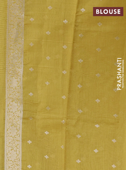 Banarasi silk cotton saree pastel green and yellow with allover thread & zari weaves and woven border