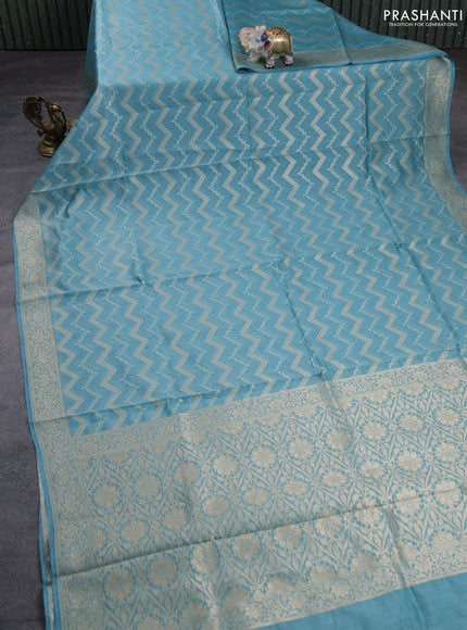 Banarasi silk cotton saree pastel blue with allover thread & zari weaves and woven border