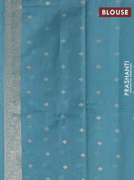 Banarasi silk cotton saree pastel blue with allover thread & zari weaves and woven border