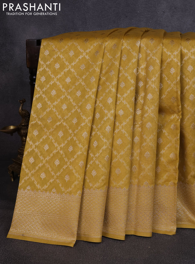 Banarasi silk cotton saree mustard yellow with allover thread & zari weaves and woven border