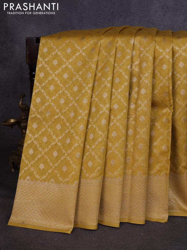 Banarasi silk cotton saree mustard yellow with allover thread & zari weaves and woven border