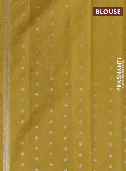 Banarasi silk cotton saree mustard yellow with allover thread & zari weaves and woven border