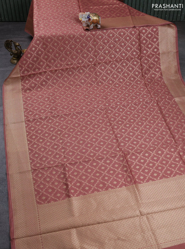 Banarasi silk cotton saree dark peach with allover thread & zari weaves and woven border