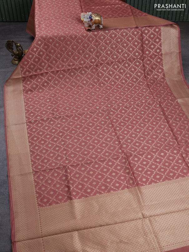Banarasi silk cotton saree dark peach with allover thread & zari weaves and woven border