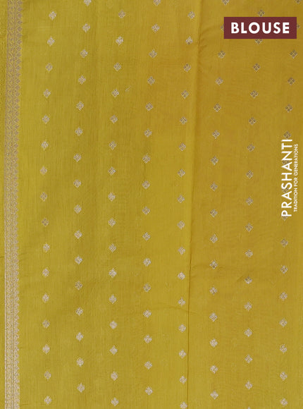 Banarasi silk cotton saree peach pink and mustard yellow with allover thread & zari weaves and woven border