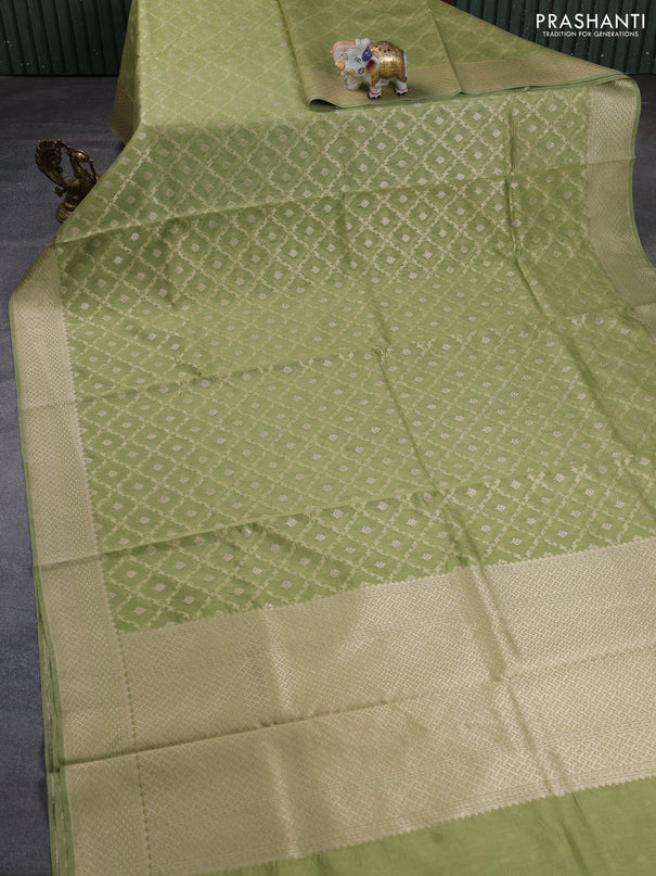 Banarasi silk cotton saree pista green with allover thread & zari weaves and woven border
