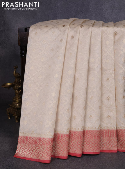 Banarasi silk cotton saree cream and pastel maroon with allover thread & zari weaves and woven border