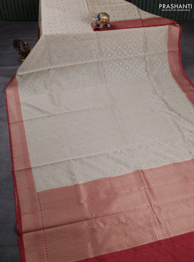 Banarasi silk cotton saree cream and pastel maroon with allover thread & zari weaves and woven border