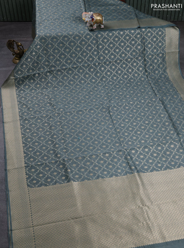 Banarasi silk cotton saree grey with allover thread & zari weaves and woven border