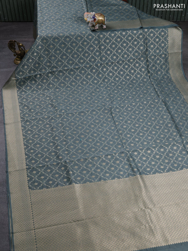 Banarasi silk cotton saree grey with allover thread & zari weaves and woven border