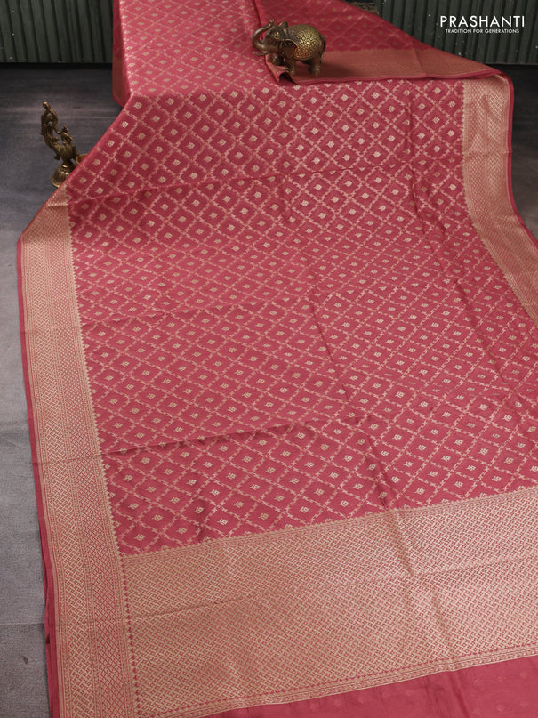 Banarasi silk cotton saree peach pink with allover thread & zari weaves and woven border
