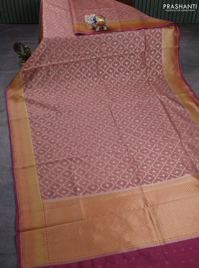 Banarasi silk cotton saree dark peach with allover thread & zari weaves and woven border
