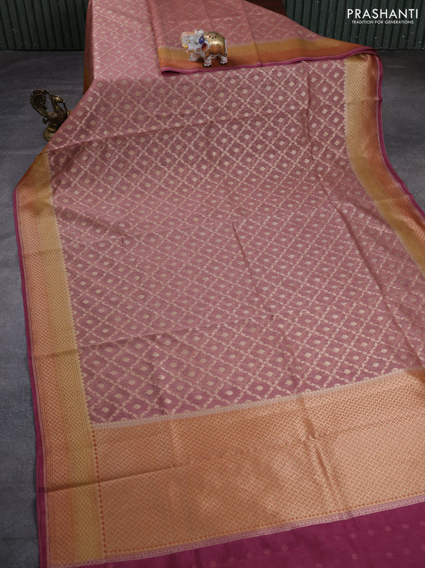 Banarasi silk cotton saree dark peach with allover thread & zari weaves and woven border