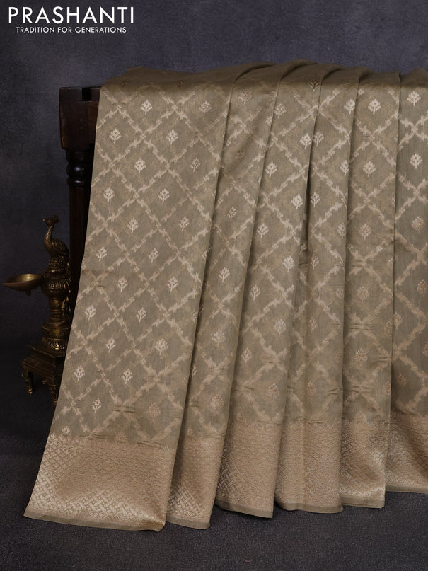 Banarasi silk cotton saree beige with allover thread & zari weaves and woven border