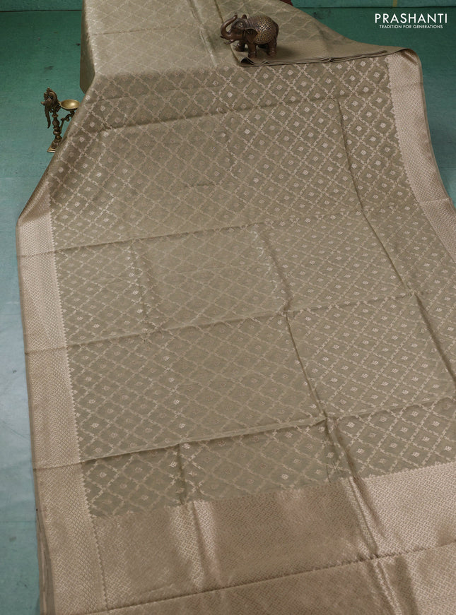 Banarasi silk cotton saree beige with allover thread & zari weaves and woven border