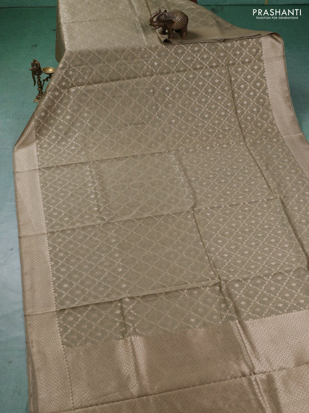 Banarasi silk cotton saree beige with allover thread & zari weaves and woven border