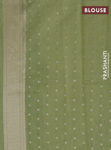 Banarasi silk cotton saree pastel green with allover thread & zari weaves and woven border