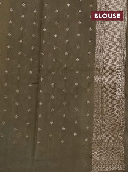 Banarasi silk cotton saree mustard yellow and grey shade with allover thread & zari woven buttas and woven border