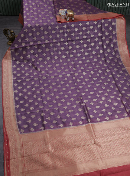 Banarasi silk cotton saree pastel purple with allover thread & zari woven buttas and woven border