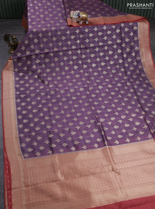 Banarasi silk cotton saree pastel purple with allover thread & zari woven buttas and woven border