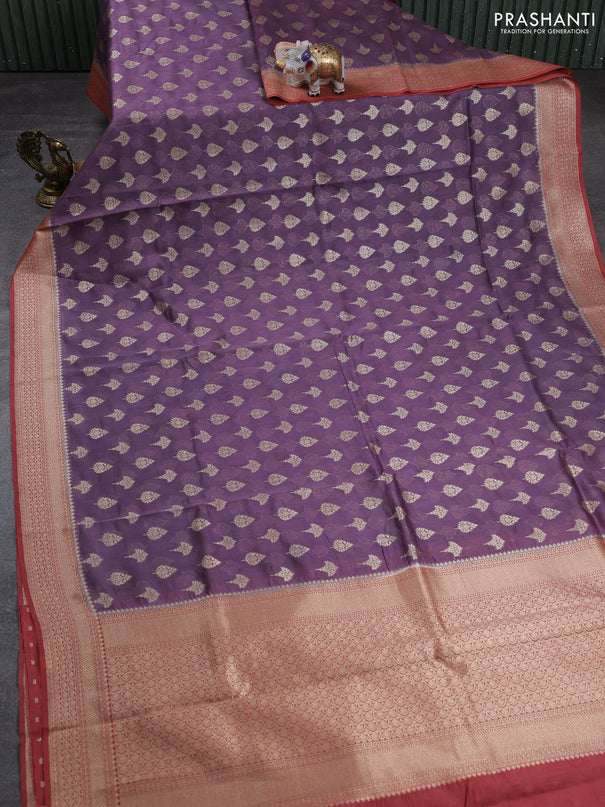 Banarasi silk cotton saree pastel purple with allover thread & zari woven buttas and woven border