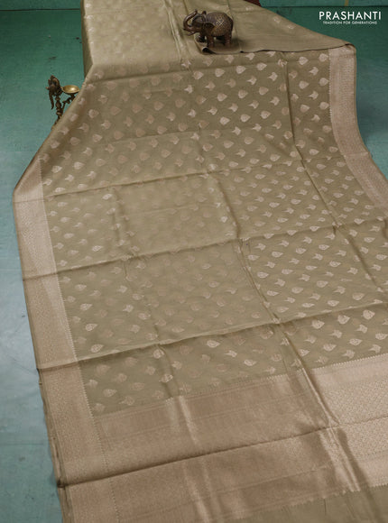 Banarasi silk cotton saree beige with allover thread & zari woven buttas and woven border