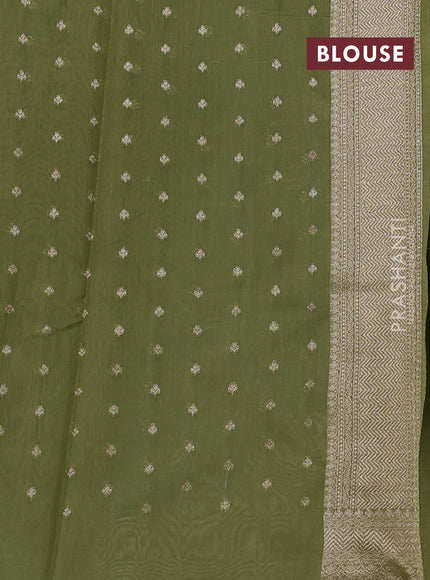 Banarasi silk cotton saree pastel blue and pastel green with allover thread & zari woven buttas and woven border