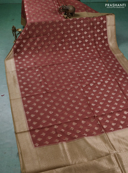 Banarasi silk cotton saree rust shade and sandal with allover thread & zari woven buttas and woven border