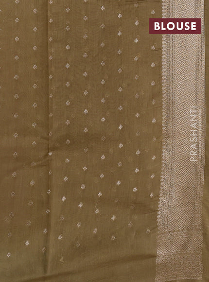 Banarasi silk cotton saree rust shade and sandal with allover thread & zari woven buttas and woven border