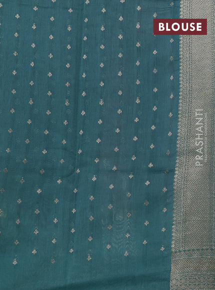Banarasi silk cotton saree rust shade and pastel blue with allover thread & zari woven buttas and woven border