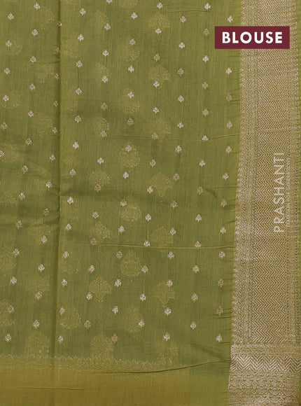 Banarasi silk cotton saree pastel blue and mehendi green with allover thread & zari woven buttas and woven border