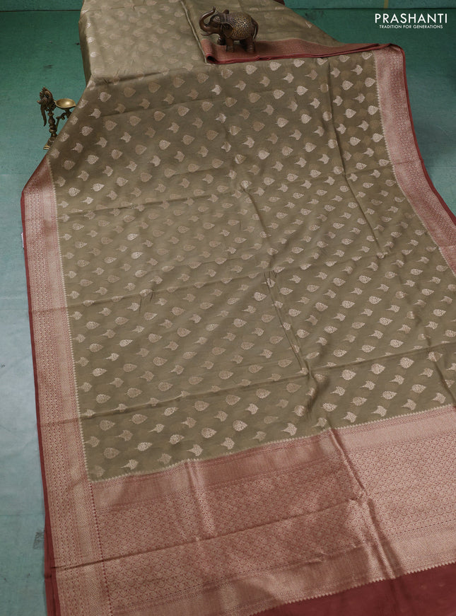 Banarasi silk cotton saree beige and rust shade with allover thread & zari woven buttas and woven border